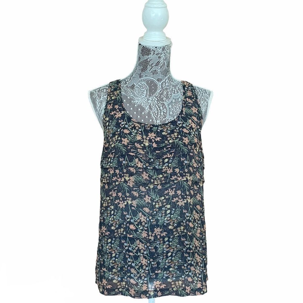 Topshop Floral Print Racerback Semi Sheer Tank Top Size 6